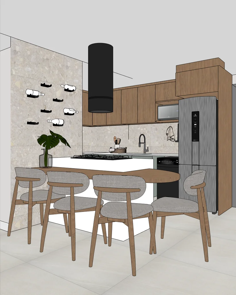 Cozinha no 3D, antes do tratamento
