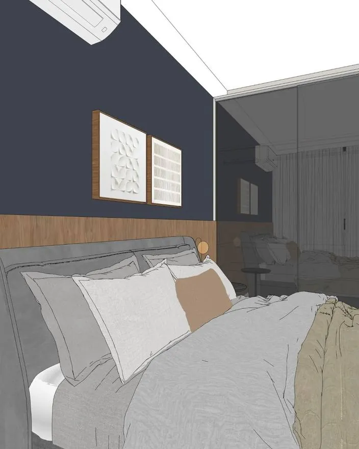 Modelo 3D do quarto de casal, antes do tratamento