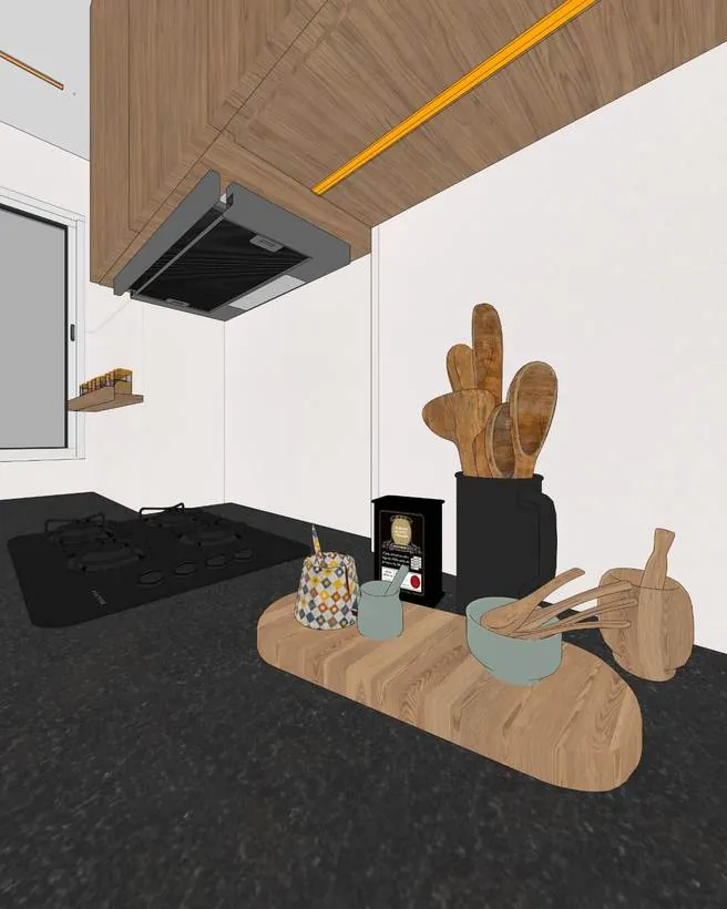 Modelo 3D da cozinha, antes do tratamento