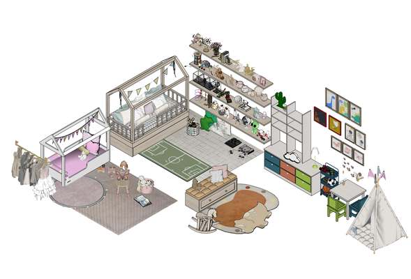 Blocos SketchUp — Dormitório Infantil
