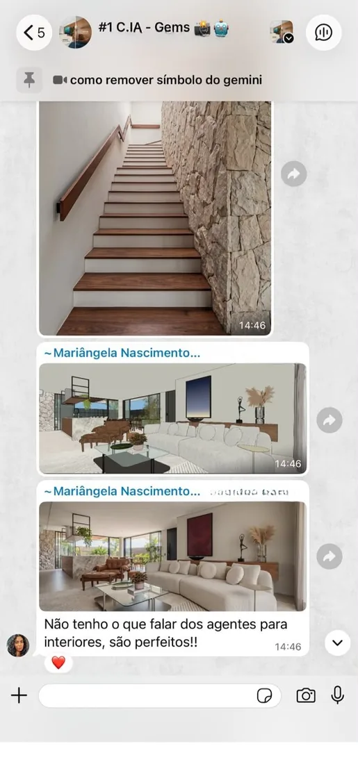Print de conversa: arquiteta mostrando o render feito com os agentes