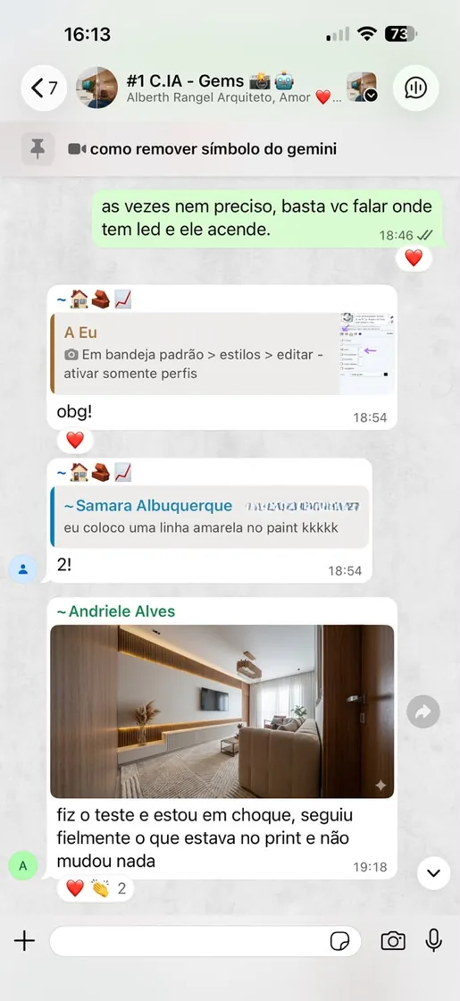 Print de conversa: arquiteta mostrando o render feito com os agentes