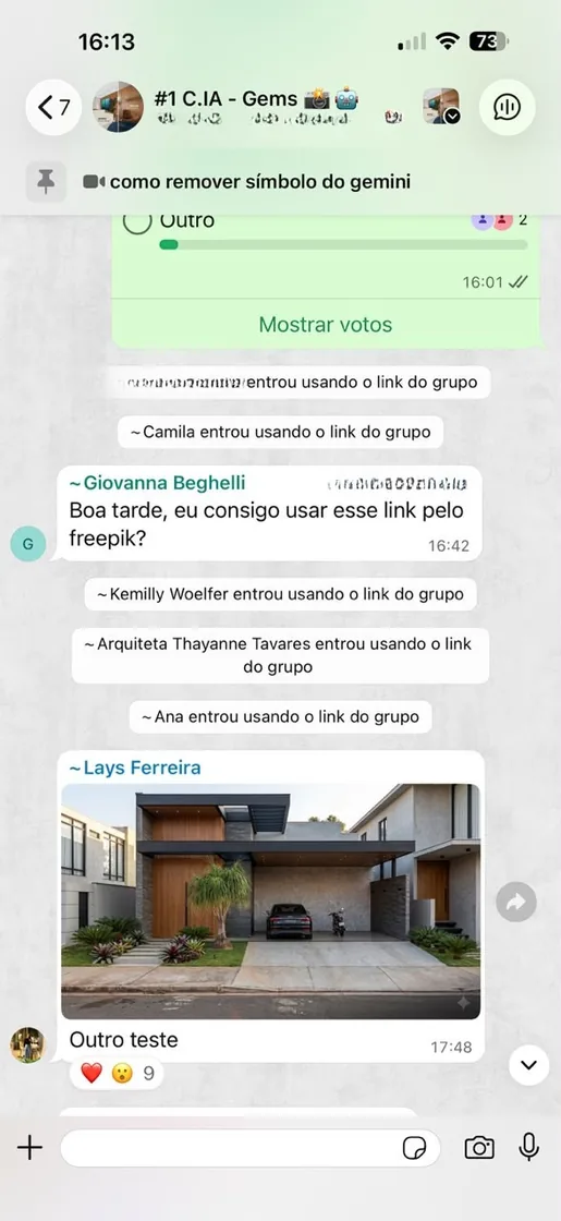 Print de conversa: arquiteta mostrando o render feito com os agentes