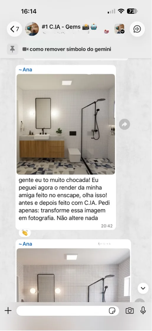 Print de conversa: arquiteta mostrando o render feito com os agentes